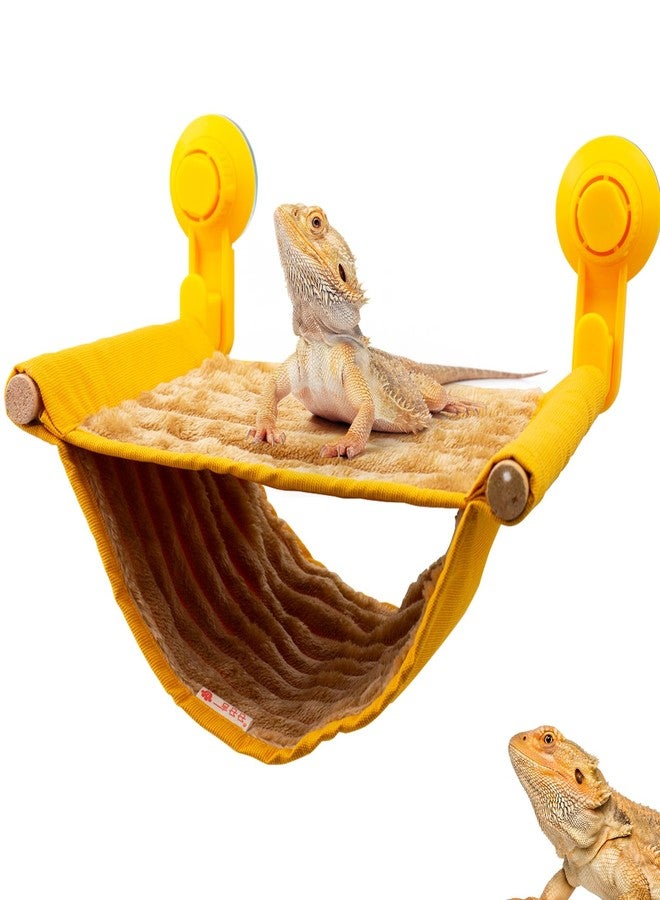 OOXYG Bearded Dragon Window Hammock with Suction Cups, Soft Reptile Hammock Bed, Double Layered Winter Warm House Tent, Reptile Tank Accessories-Yellow - Image 2